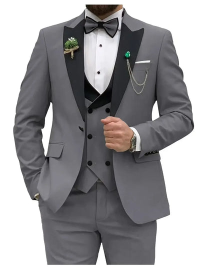 Slim Fit Men Suits Double Breasted Groom Formal Business Male Blazer Set Peak Lapel Party Wedding Tuxedo (Jacket+Vest+Pants)
