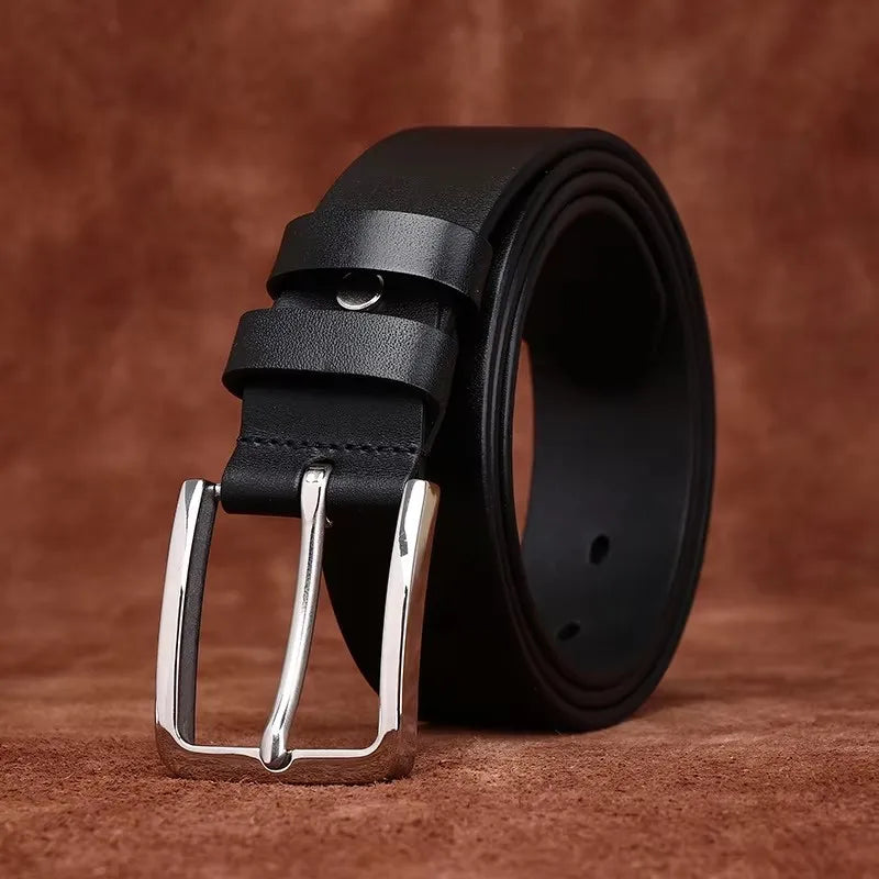 3.8CM Thick Cowhide Genuine Leather Casual Belt Men Pin Stainless steel Buckle High Quality Retro Luxury Male Strap Cintos