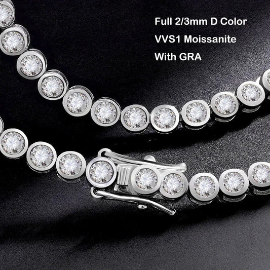 Bracelet tennis scintillant 2/3 mm entièrement en moissanite pour femme, en argent S925 plaqué or 18 carats, passe le test du diamant, bracelets sertis.