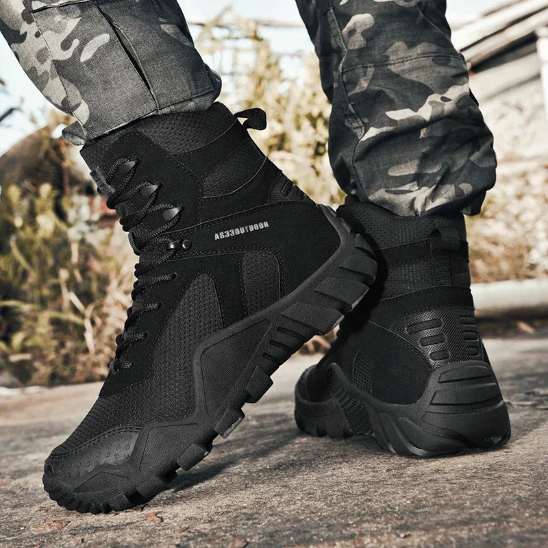 Outdoor High Top Mens Waterproof Fashion Platform Sneakers Ankle Botas Casual Shoes Combat Boots Male Black Large Size 47