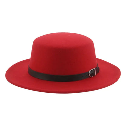 Felted Men Hats Solid Flat Top Belt Band Classic Simple Fedora Hats Khaki Camel Black White Red Casual Formal Dress Winter Hats