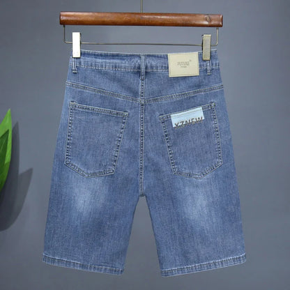 Summer Thin Men's Embroidered Denim Shorts Fashion Stretch Slim Breathable Straight Jeans Personality Bermuda Short Pants Male