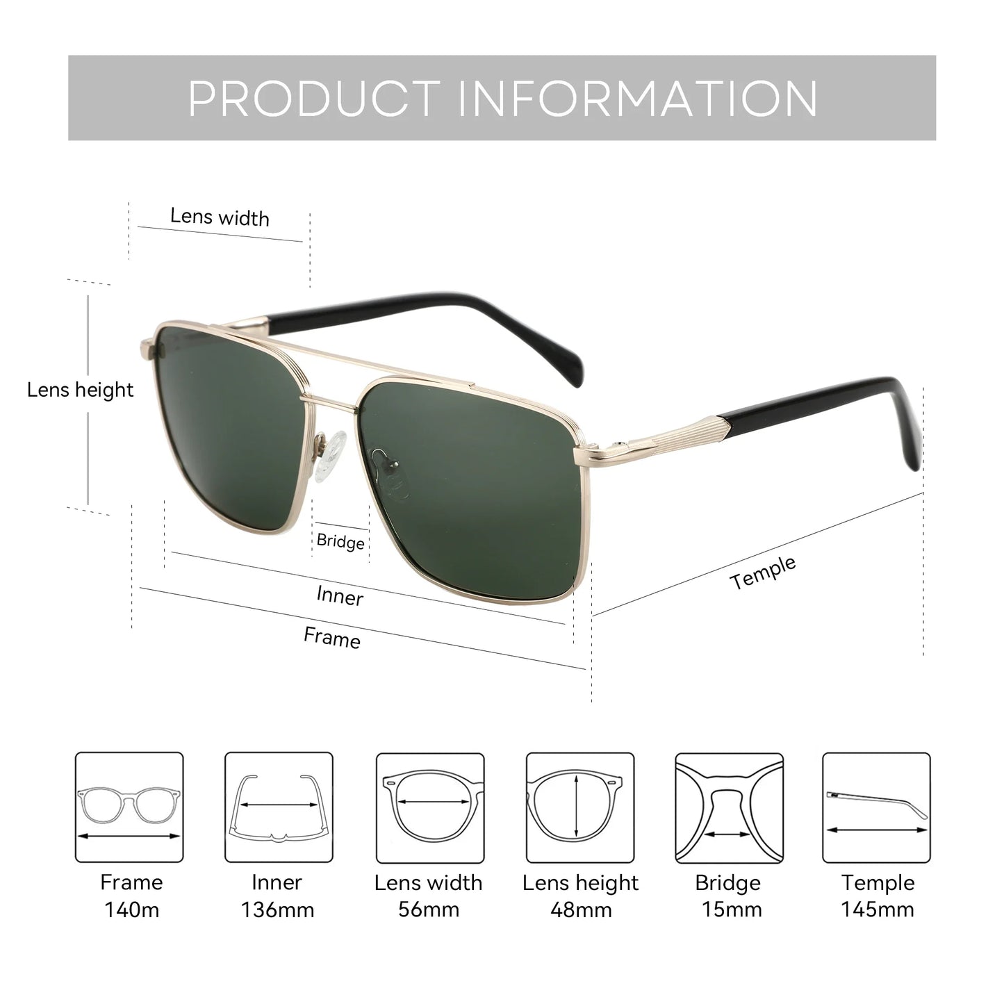 Men's Polarizing Sunglasses Double Bridge Pilot Shade High Quality Metal Sun Glasses For Fishing Driving RTM-2108
