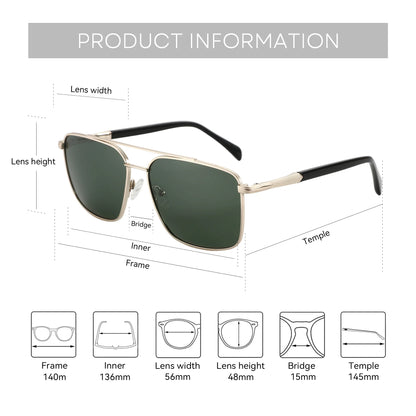 Men's Polarizing Sunglasses Double Bridge Pilot Shade High Quality Metal Sun Glasses For Fishing Driving RTM-2108