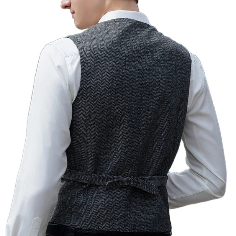 Men Vest Brown Herringbone Solid Color V Neck Waistcoat For Wedding Business Banquet Work Formal Daily Casual Men Suit Vest