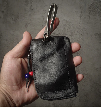 Top Cowhide Car Key Bags Men Women Vintage  Zipper Coin Purse Genuine Leather Wallet Card Holde ‌Housekeeper Home Organizer