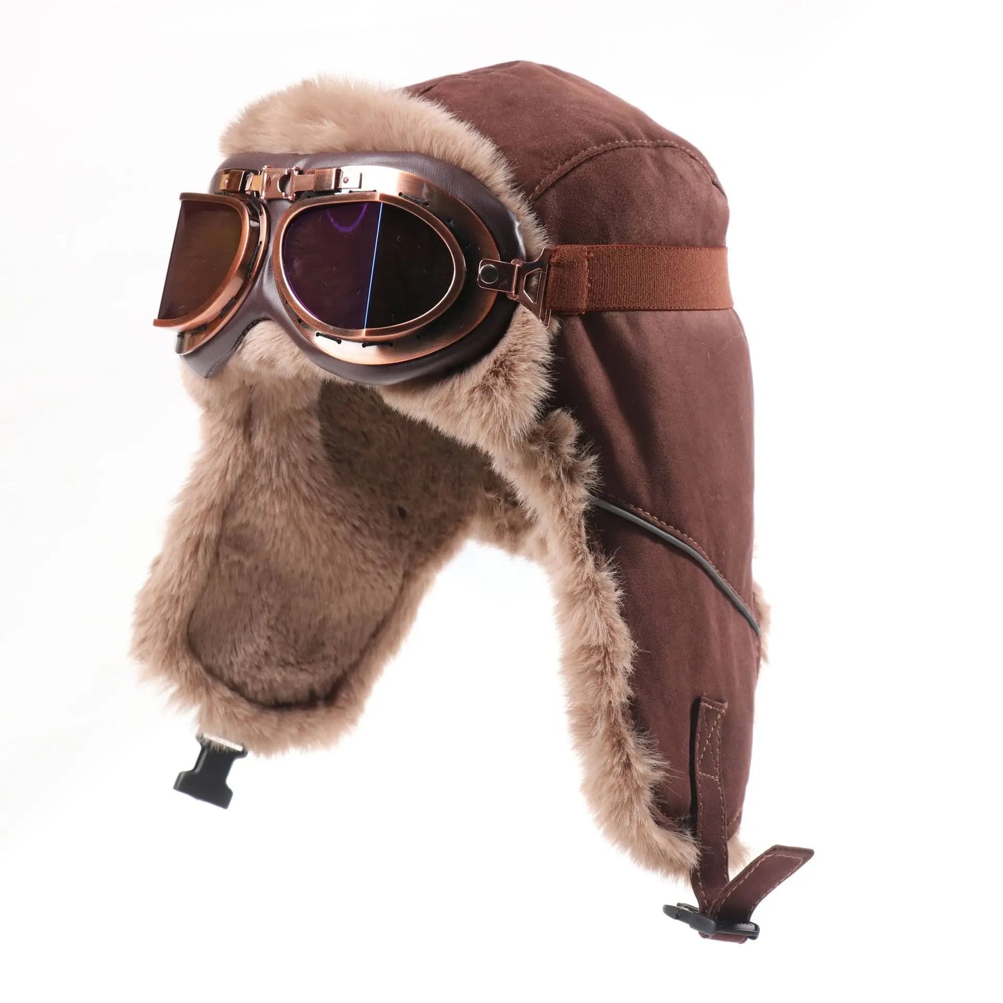 Retro Unisex Aviator Trapper Hat Faux Fur Thick Warm With Goggles Earflap Winter Cap For Cycling Outdoor Cold Protection