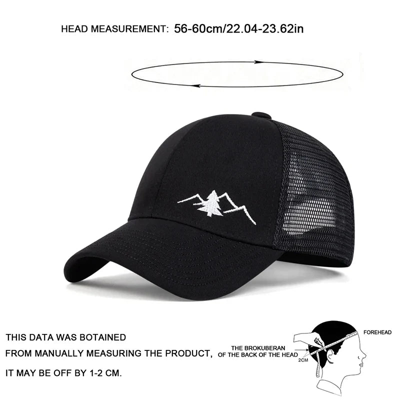 Unisex Mountain Embroidery Breathable Baseball Net Caps Spring and Autumn Outdoor Adjustable Casual Hats Sunscreen Hat