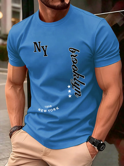 New York Brooklyn 1898 Art Letter T-Shirts Men Summer Cotton O-Neck T Shirt All-Match Casual Top Loose Fashion Man Retro Clothes
