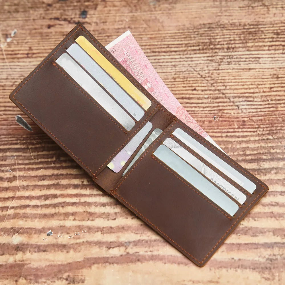Genuine full-grain leather wallet, vintage men's wallet, stylish business card holder, the perfect gift for men