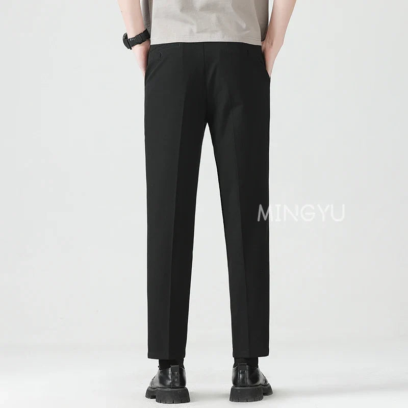 High Quality Lyocell Blend Summer Ankle Length Pants Men Business Elastic Waist Formal Suit Korean Social Work Trousers Male 40