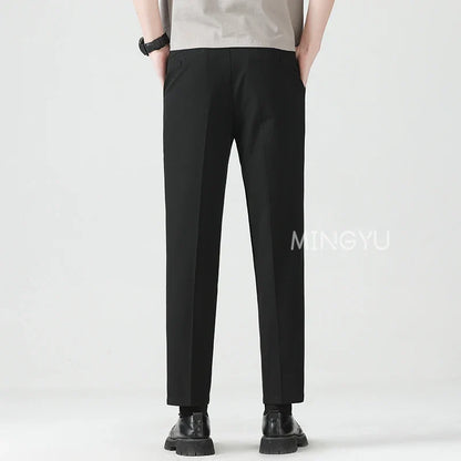 High Quality Lyocell Blend Summer Ankle Length Pants Men Business Elastic Waist Formal Suit Korean Social Work Trousers Male 40