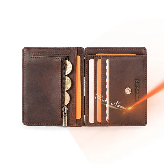 Portefeuilles magiques en cuir véritable pour hommes Portefeuilles minces Porte-cartes RFID Pince à billets Portefeuilles ultra-fins petits mini pour hommes Cadeau