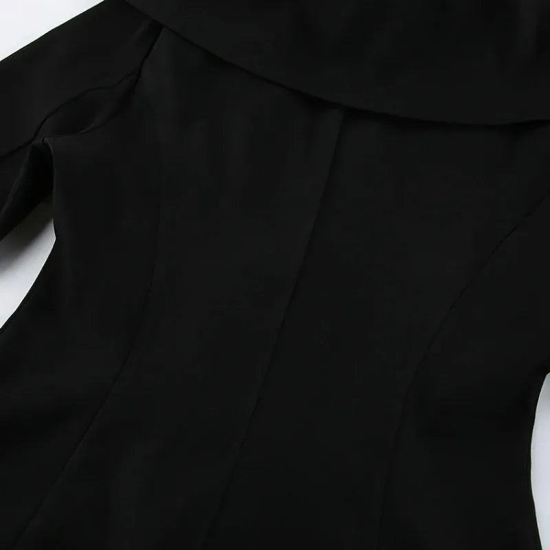 Black Elegant Blazer For Women 2025 Autumn Fashion Gold Buttons Patchwork Jacket Coat Party Vintage Commuter Suit Jacket