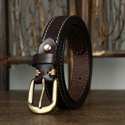 2.4CM Ladies Pure Cowhide High Quality Genuine Leather Thin Belts for Women Copper Buckle Jeans Cowboy Korean Version Female