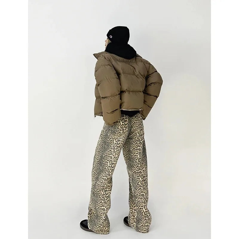 Vintage Leopard Print Jeans Women Spring Oversize Casual Hip Pop Wide Leg Trouser Trend High Waist Panther Denim Pants Ladies