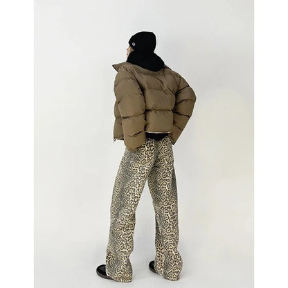 Vintage Leopard Print Jeans Women Spring Oversize Casual Hip Pop Wide Leg Trouser Trend High Waist Panther Denim Pants Ladies