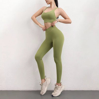 TRY TO BN Women's Tracksuit Sports Bra Fitness Yoga Set V Back Leggings High Waist Sportswear Workout Sets Cycling Gym Clothing