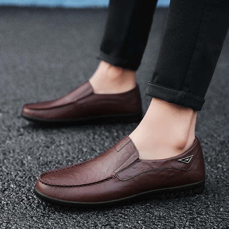 Genuine Leather Men Casual Shoes Luxury Brand Mens Loafers Moccasins Breathable Slip on Black Driving Shoes Plus Size 37-47