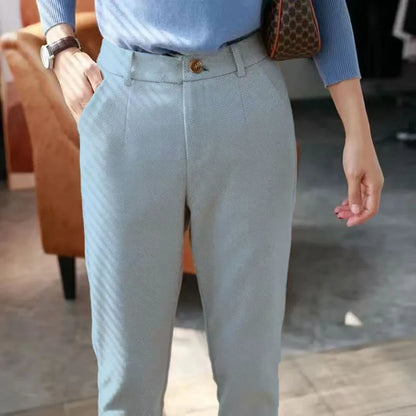 Italian Vintage Suit Pant For Men Autumn Winter Wool Herringbone Pattern Straight Trousers British Style Business Casual Pants