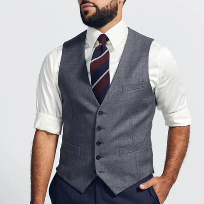 Men Vest Dark Gray Single Breasted V Neck Solid Waistcoat For Wedding Banquet Business Work Office Casual Daily Men Suit Vest