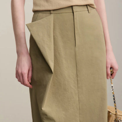 Women's Skirt 2026 Summer New Office Slit H-Line Midi Straight Casual Skirt Asymmetric Pleated Ladies Clothes 12642058