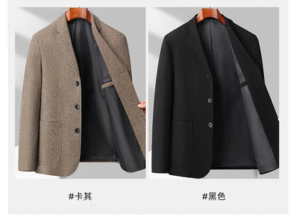 Men's Wool Blazer Herringbone Pattern Casual Business Suit Jacket Comfortable and Stylish Coat