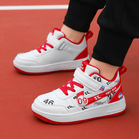 Cute girls and boys basketball shoes school activities children's casual shoes low-cut shoes autumn and winter new leather shoes