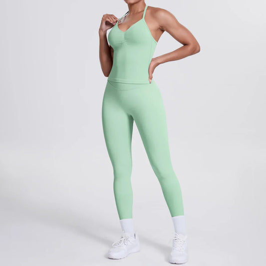 2 Piece Yoga Clothes Women Tracksuit Athletic Wear Pilates Fitness Suit Gym Workout Push Up Clothes Sports Bra Leggings Suit