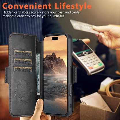 Faux Leather Wireless Charging Card Holder Stand Wallet Magnetic Flip Cover Phone Case For iPhone 16 Pro Max 15 Plus 14