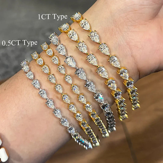 Bracelet de tennis complet en moissanite pour femmes, en argent sterling 925, poire, diamant de laboratoire, bijoux de luxe étincelants