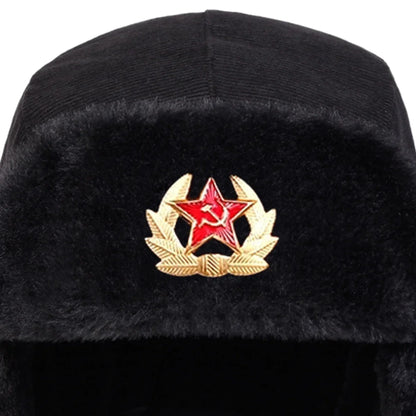 Unisex Five Pointed Star Corduroy Lei Feng Hat Winter Earflap Hat Keep Warm Ski Hat Bomber Hat for Outdoor Riding Snow Activitie