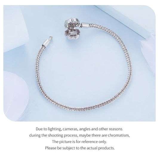 Bracelet Chaîne Serpent en Argent Sterling 925 avec Boucle Rose en Zircon pour Femmes Breloque Perle DIY Bijoux Chic Cadeau BSB096