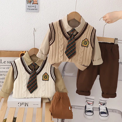 New Autumn Baby Clothes Children Boys Vest Shirt Pants 3Pcs/Sets Kids Clothing Infant Casual Cotton Costume Toddler Tracksuits