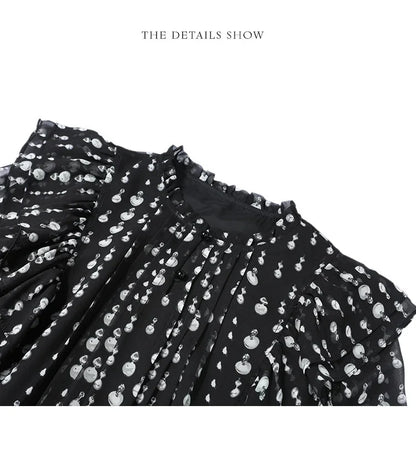 2024 Sweet Printed Stand up Collar Shirt Autumn Edition Gentle Bubble Sleeves Non Elastic Women's Shirt