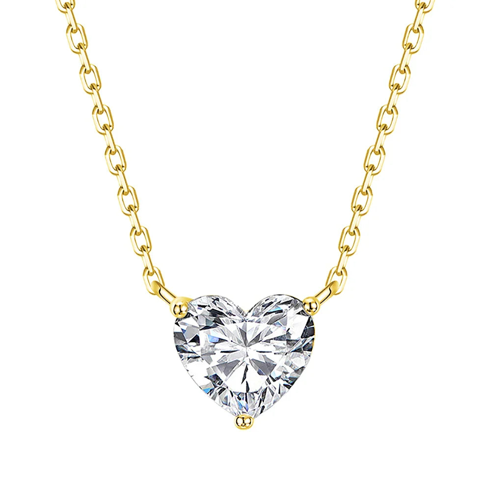 Certified 1-3Carat Heart Cut Moissanite Pendant Necklaces for Woman S925 Silver Plated 18k Gold Solitaire Lab Diamond Neckchain