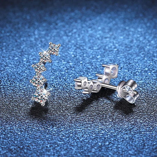 Gradient 0.96cttw D Color Full White Moissanite Stud Earrings for Women Girls 925 Silver All Diamond Party Ear Fine Jewelry