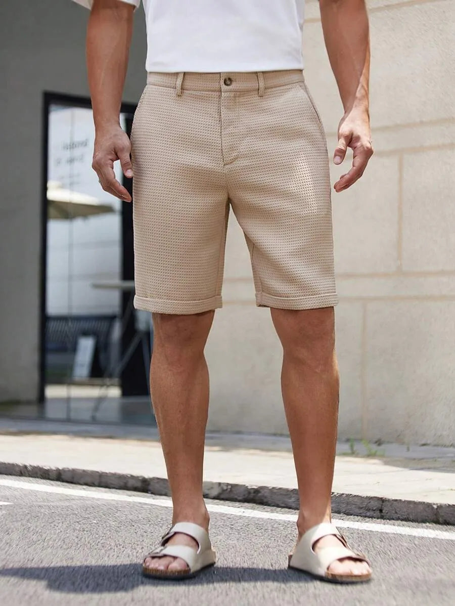 Men's Waffle Texture Slim Fit Shorts Solid Color Button Waist Summer Casual Outdoor Multi-Color Trousers