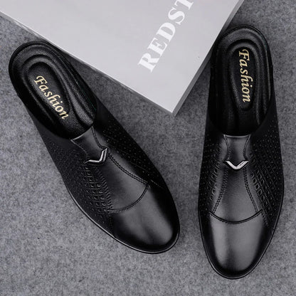Summer Men Shoes Casual Brand Mens Penny Loafers Genuine Leather Luxury Half Slipper For Men Breathable Lazy Driving Shoes Man