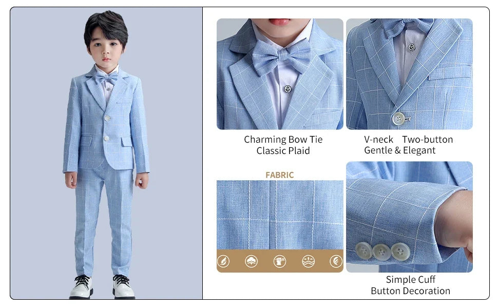 Boys Suit Wedding Ring Bearer Outfit Kids Suit Set Plaid Striped Blazer Suit Pants Bow Tie Pink Suit 2-14Years