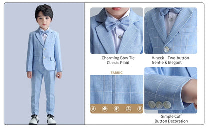 Boys Suit Wedding Ring Bearer Outfit Kids Suit Set Plaid Striped Blazer Suit Pants Bow Tie Pink Suit 2-14Years