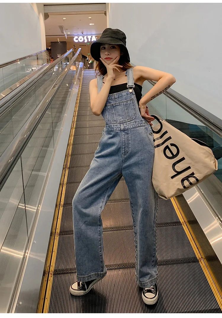 High Waist Wide Leg Denim Overalls Women's Loose Fitting Slimming Summer New Sle Gold nce Faionable Jeans