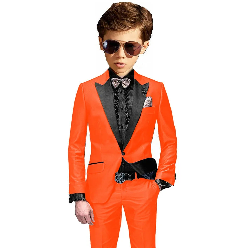 Burgundy Boys Slim Fit Tuxedo 2 Pieces Jacket Pants Formal Party Outfit One Button Peak Lapel Kids Suit Set Wedding Guest Wear