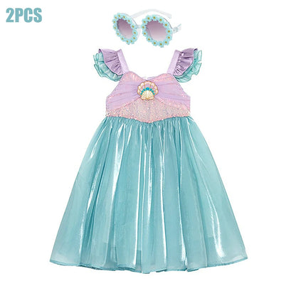 Little Mermaid Ariel Princess Costume Kids Dress For Girls Cosplay Children Carnival Birthday Party Clothes Mermaid Summer Dress