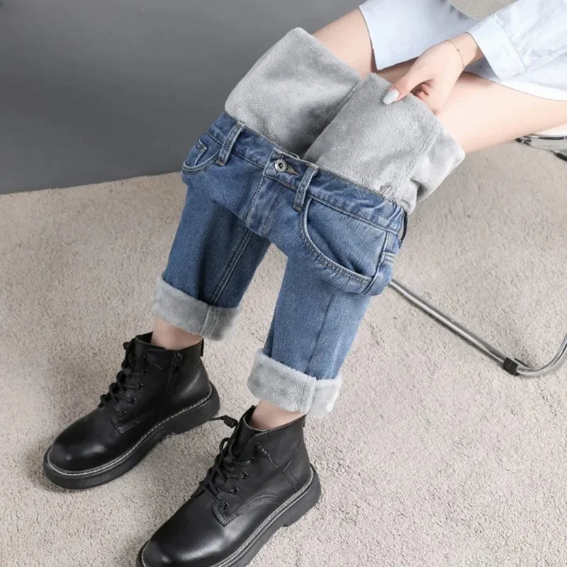 Winter Warm Slim Jeans Ladies Casual Denim Pencil Pants Thick Velvet Women Jeans High Waist Skinny Straight Jeans Fleece