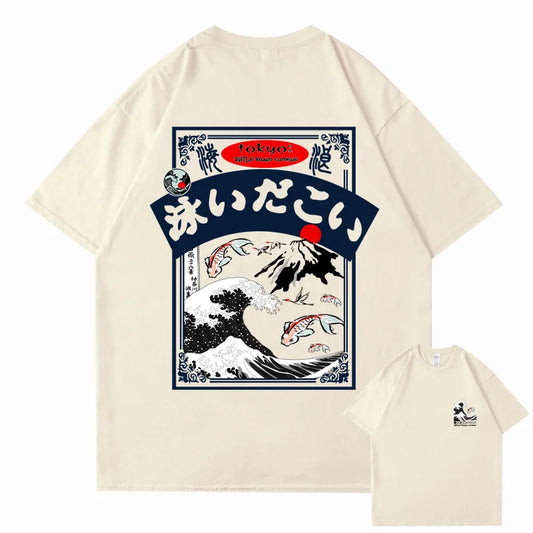 2025 Men's Hip Hop T-shirt Street Wear Harajuku Japan Wave T-shirt Summer Short Sleeve Top T-shirt Cotton Printed T-shirt Men's