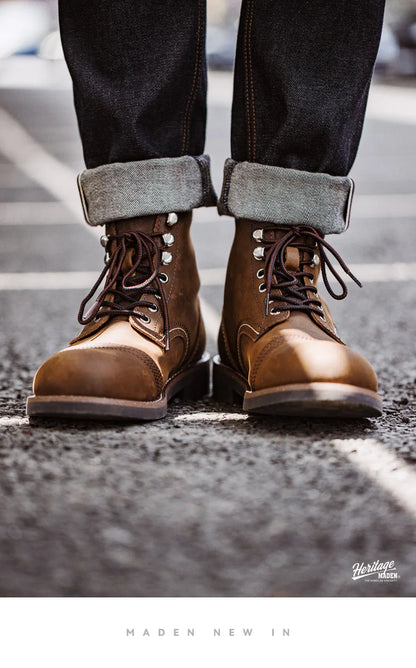 Full-Grain Leather 8111 Ankle Boots Retro Genuine Leather Paratrooper Motorcycle Boots for Men's Fall Winter Casual Shoes