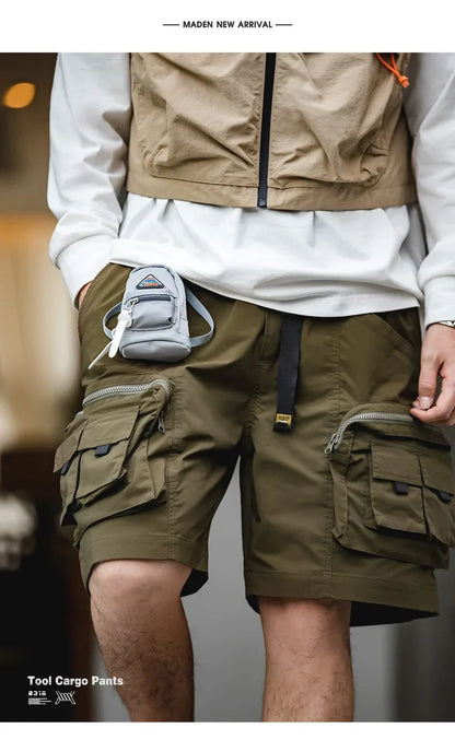Outdoor Tactical Shorts Men's Summer Lightweight Multi-Pocket Adjustable Waist Cargo Shorts Green Hiking Casual Bottoms