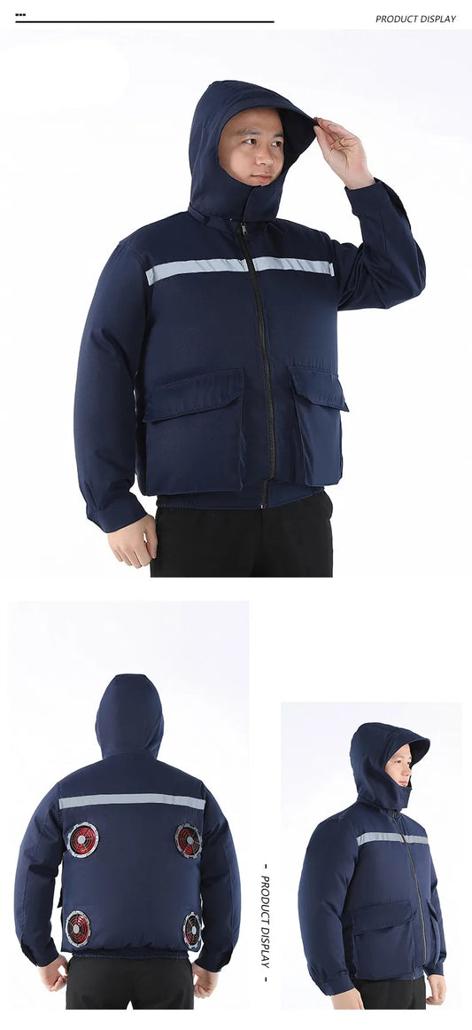 New Casual Loose Cooling Electric Fan Air Conditioning Suit Men Construction Site Outdoor Work Suit With 4 Fans Cooling Coat