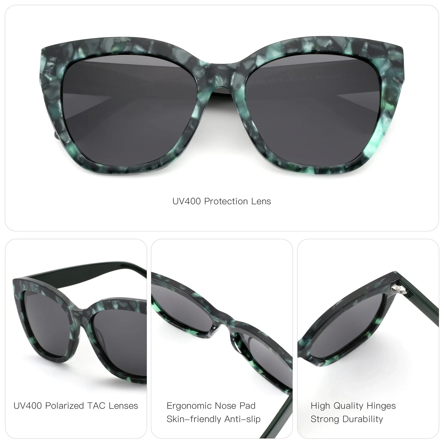 Butterfly Polarized Sunglasses Fashion Thick Frame for Women Acetate Sun Glasses Driving UV400 Protection